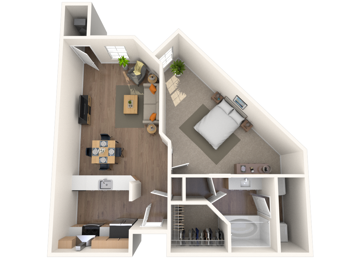 Floor plan for 1 bed, 1 bath, 554 sqft